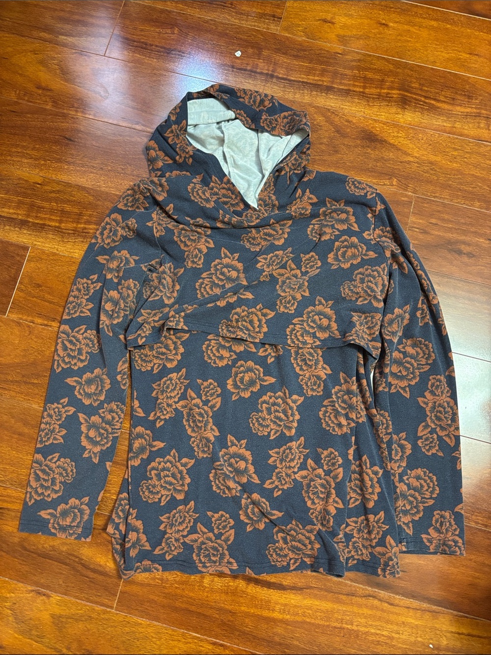 Women’s Maternity- Nursing Hooded Floral Knit Sweater - Navy/Orange